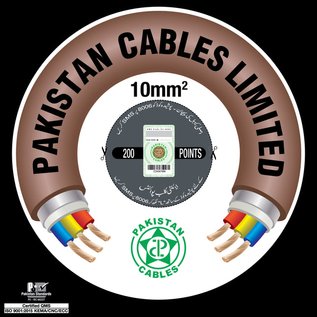 Pakistan Cables 10mm² Pure Copper Wire – 90m Coil (Industrial Main Supply & Large ACs)