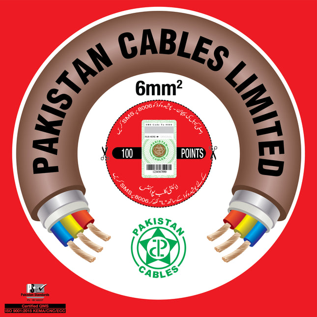Pakistan Cables 6mm² Pure Copper Wire – 90m Coil (Main Panel & Heavy AC Wiring)