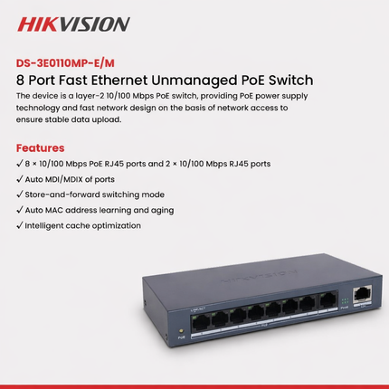 Hikvision DS-3E0110MP-E/M 8 Port PoE Network Switch