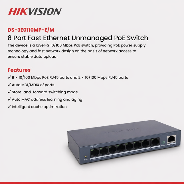 Hikvision DS-3E0110MP-E/M 8 Port PoE Network Switch